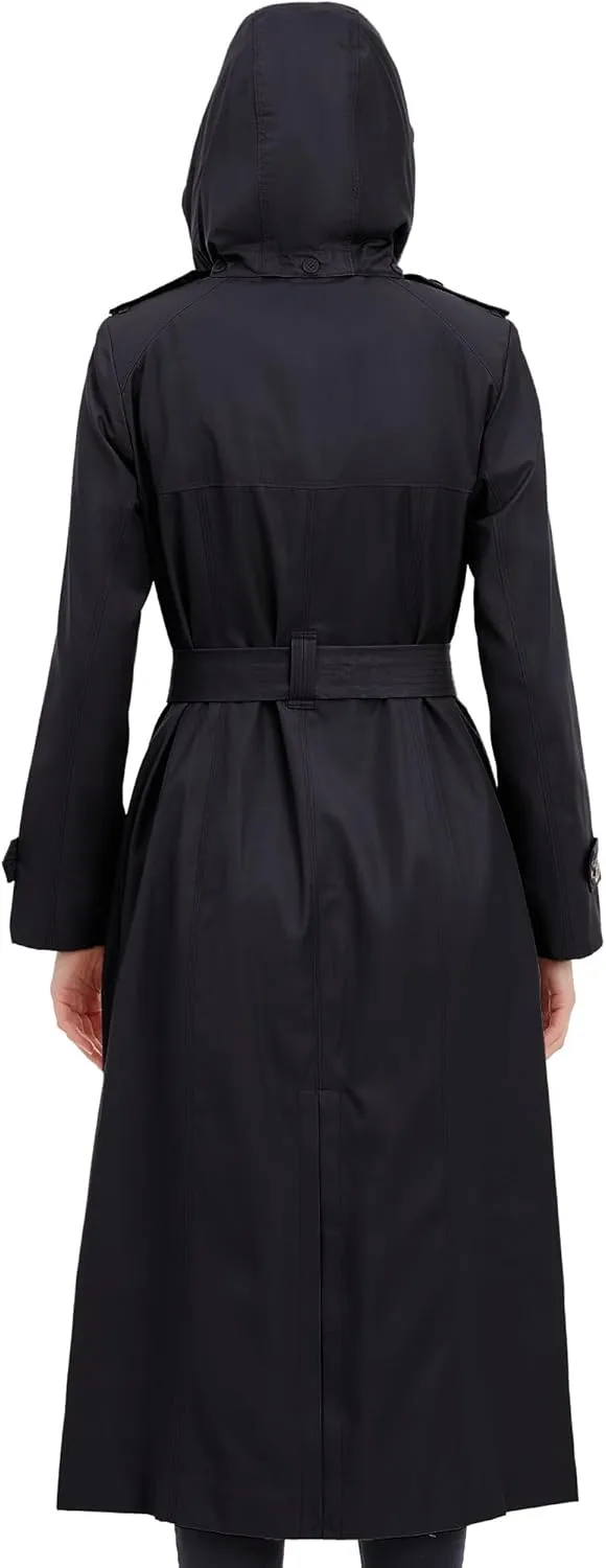LONDON FOG Women's Single Breasted Long Trench Coat with Epaulettes and Belt