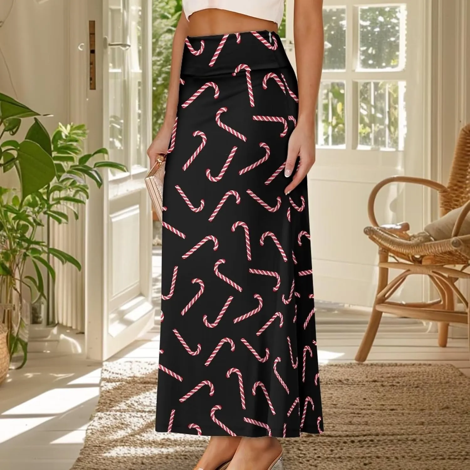 Long Skirts for Women High Waisted A-Line Stretchy Maxi Skirt Flared Casual Ruffle Hem Skirt Party Wedding Skirts