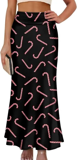 Long Skirts for Women High Waisted A-Line Stretchy Maxi Skirt Flared Casual Ruffle Hem Skirt Party Wedding Skirts