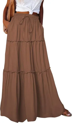 Long Skirts for Women Trendy, Flowy Long Skirts 2025 Summer Womens Boho Maxi Skirt with Pockets High Waisted