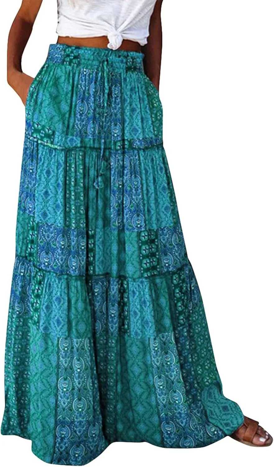 Long Skirts for Women Trendy, Flowy Long Skirts 2025 Summer Womens Boho Maxi Skirt with Pockets High Waisted