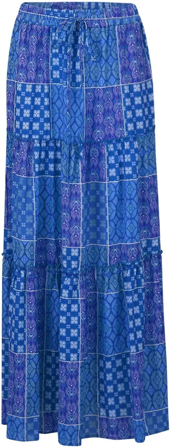 Long Skirts for Women Trendy, Flowy Long Skirts 2025 Summer Womens Boho Maxi Skirt with Pockets High Waisted