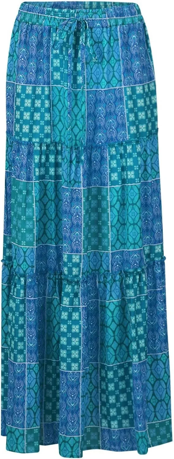 Long Skirts for Women Trendy, Flowy Long Skirts 2025 Summer Womens Boho Maxi Skirt with Pockets High Waisted