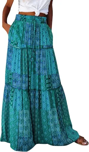 Long Skirts for Women Trendy, Flowy Long Skirts 2025 Summer Womens Boho Maxi Skirt with Pockets High Waisted