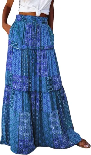 Long Skirts for Women Trendy, Flowy Long Skirts 2025 Summer Womens Boho Maxi Skirt with Pockets High Waisted