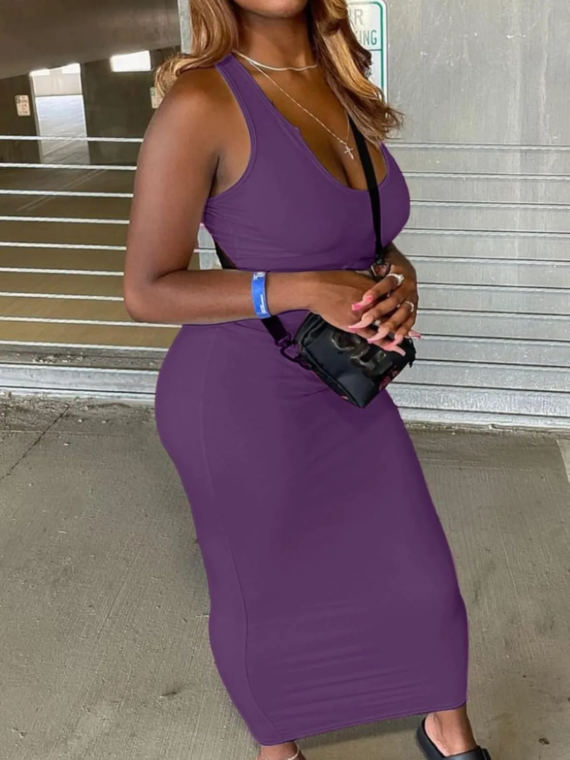 LovelyWholesale Maxi Dress for Women Sexy Sundresses Bodycon Ribbed Tank Dresses Summer Party Dress