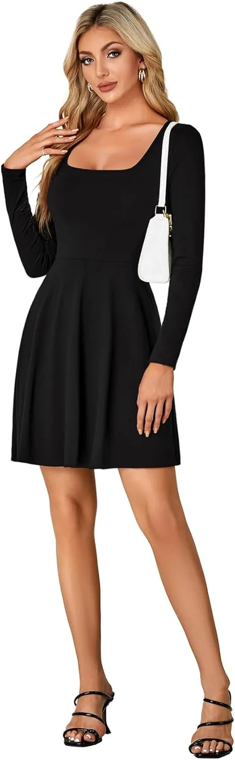 LYANER Women's Long Sleeve Mini Dress Loose Casual Empire Waist Above Knee Length Dresses