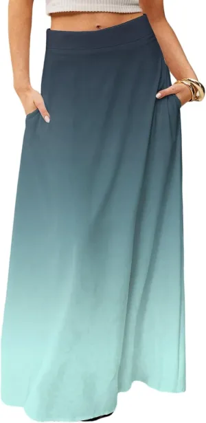 Maxi Floral Skirts for Women Trendy Summer Boho Long Flowy High Elastic Waist Skirts Skorts with Pockets A Line Skirt