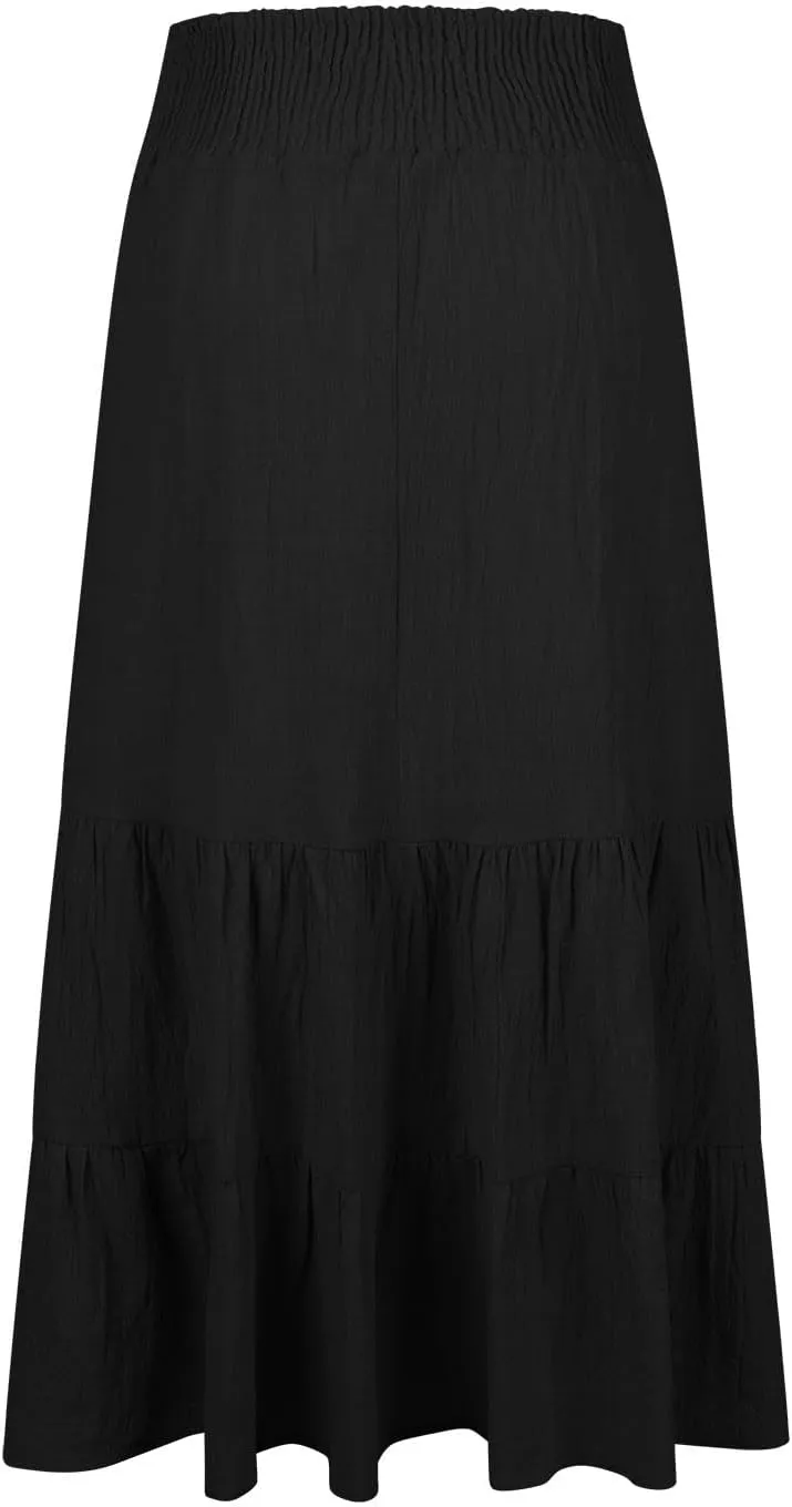 Maxi Skirts for Women Summer Boho Elastic High Waist Pleated Ruffle Tiered Skorts Casual Fashion Solid Flowy Skirt