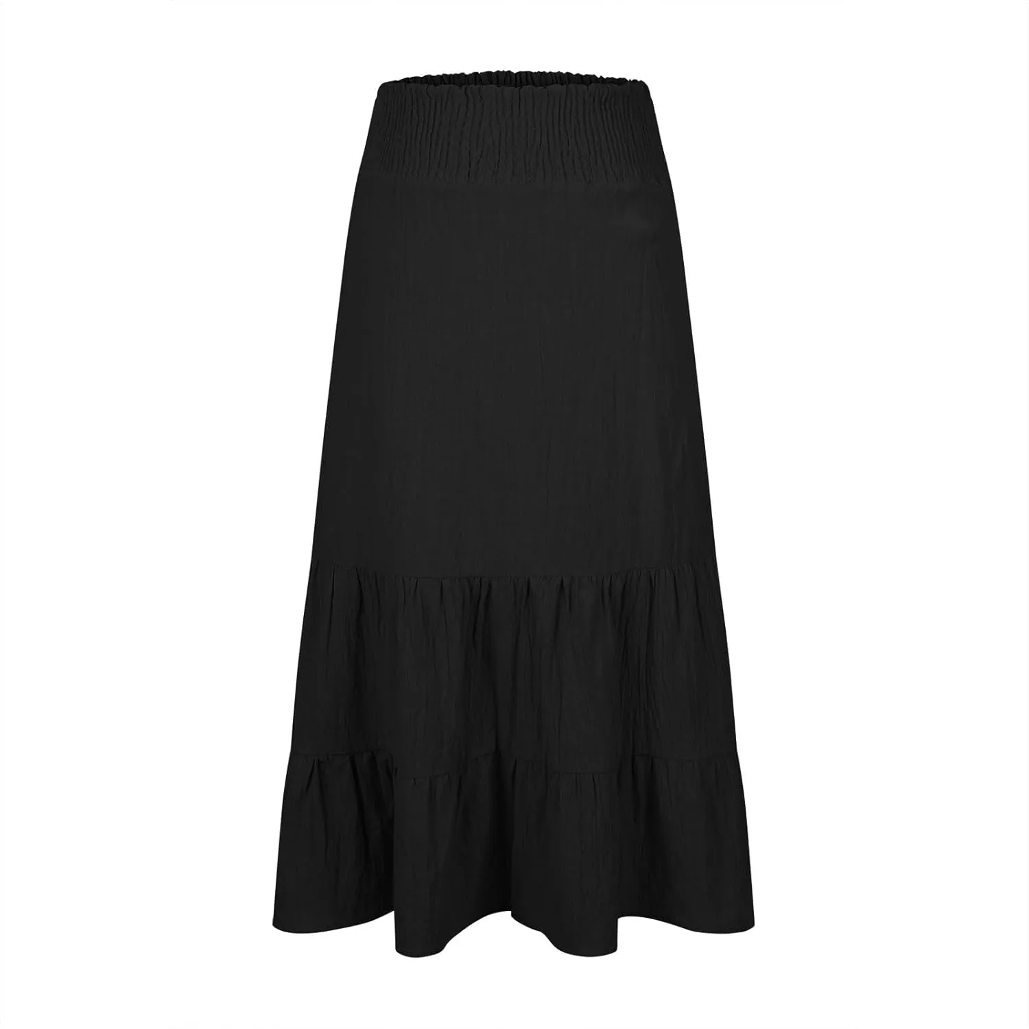 Maxi Skirts for Women Summer Boho Elastic High Waist Pleated Ruffle Tiered Skorts Casual Fashion Solid Flowy Skirt