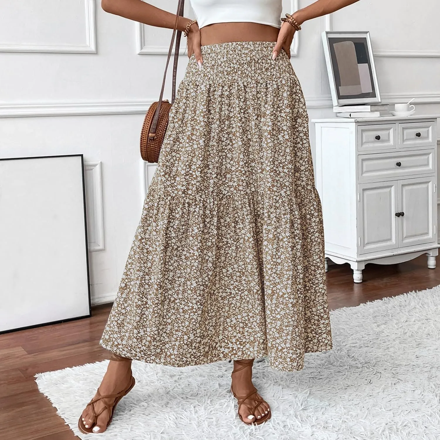 Maxi Skirts for Women,Flowy Long Skirts 2025 Trendy Pleated High Waisted Womens Boho Maxi Skirt with Pockets