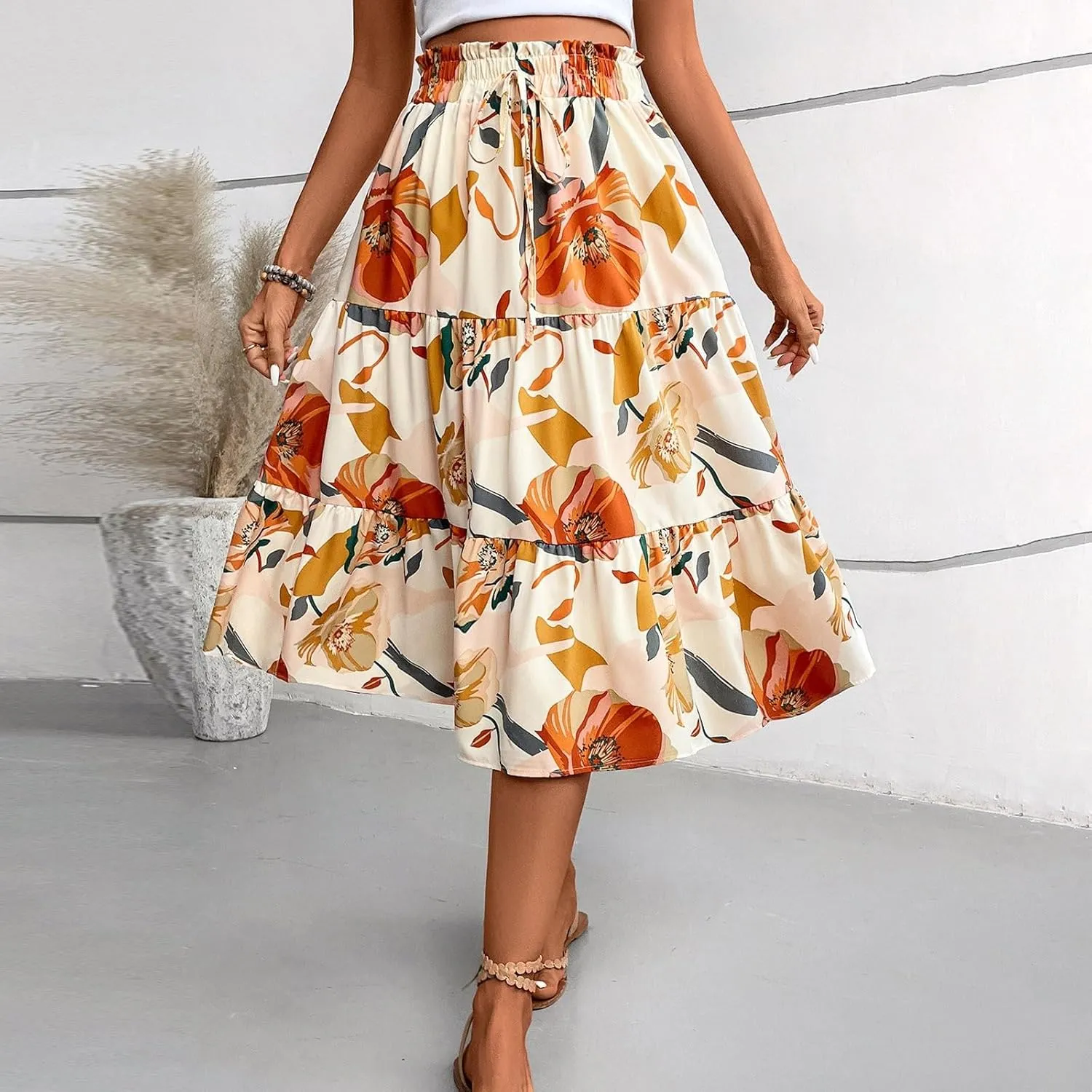 Maxi Skirts for Women,Trendy High Waisted Womens Boho Maxi Skirt with Pockets Pleated Flowy Long Skirts 2025