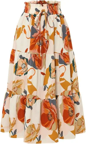 Maxi Skirts for Women,Trendy High Waisted Womens Boho Maxi Skirt with Pockets Pleated Flowy Long Skirts 2025