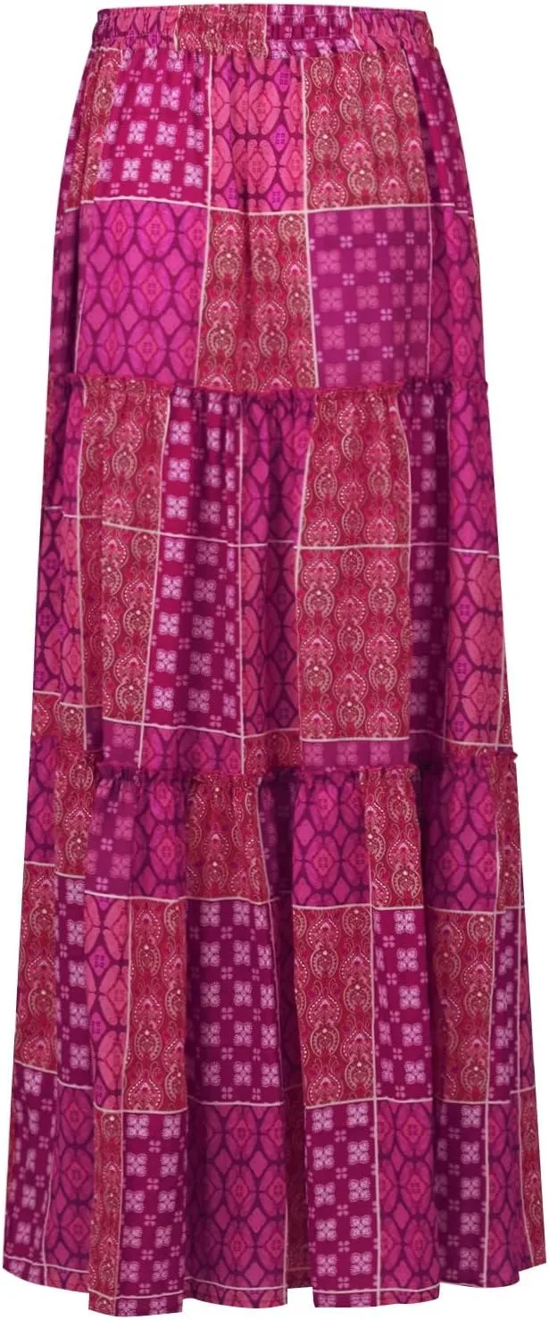 Maxi Skirts for Women,Womens Boho Maxi Skirt with Pockets Trendy Linen Elastic High Waisted Flowy Long Skirts 2025
