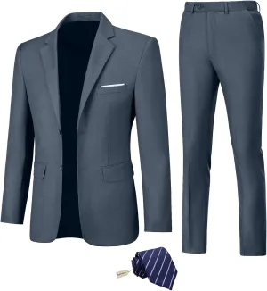 Men Suit Slim Fit 2 Piece Solid 2 Button Business Suits Blazer Wedding Prom Tuxedo for Men Suit Jacket Pants with Tie