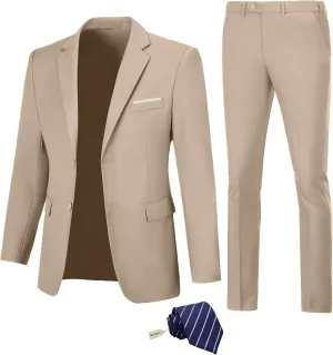 Men Suit Slim Fit 2 Piece Solid 2 Button Business Suits Blazer Wedding Prom Tuxedo for Men Suit Jacket Pants with Tie