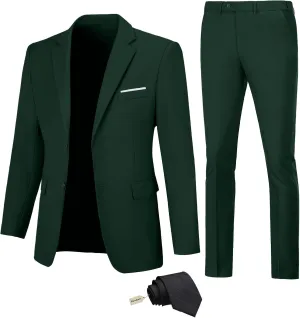 Men Suit Slim Fit 2 Piece Solid 2 Button Business Suits Blazer Wedding Prom Tuxedo for Men Suit Jacket Pants with Tie