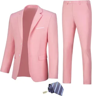 Men Suit Slim Fit 2 Piece Solid 2 Button Business Suits Blazer Wedding Prom Tuxedo for Men Suit Jacket Pants with Tie