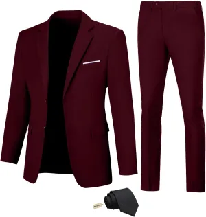 Men Suit Slim Fit 2 Piece Solid 2 Button Business Suits Blazer Wedding Prom Tuxedo for Men Suit Jacket Pants with Tie