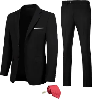 Men Suit Slim Fit 2 Piece Solid 2 Button Business Suits Blazer Wedding Prom Tuxedo for Men Suit Jacket Pants with Tie