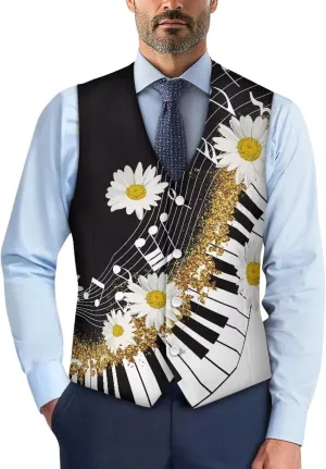 Men's Casual Business Vests Lightweight Waistcoat Slim Fit Suit Vest V-neck Button Down Holiday Vest