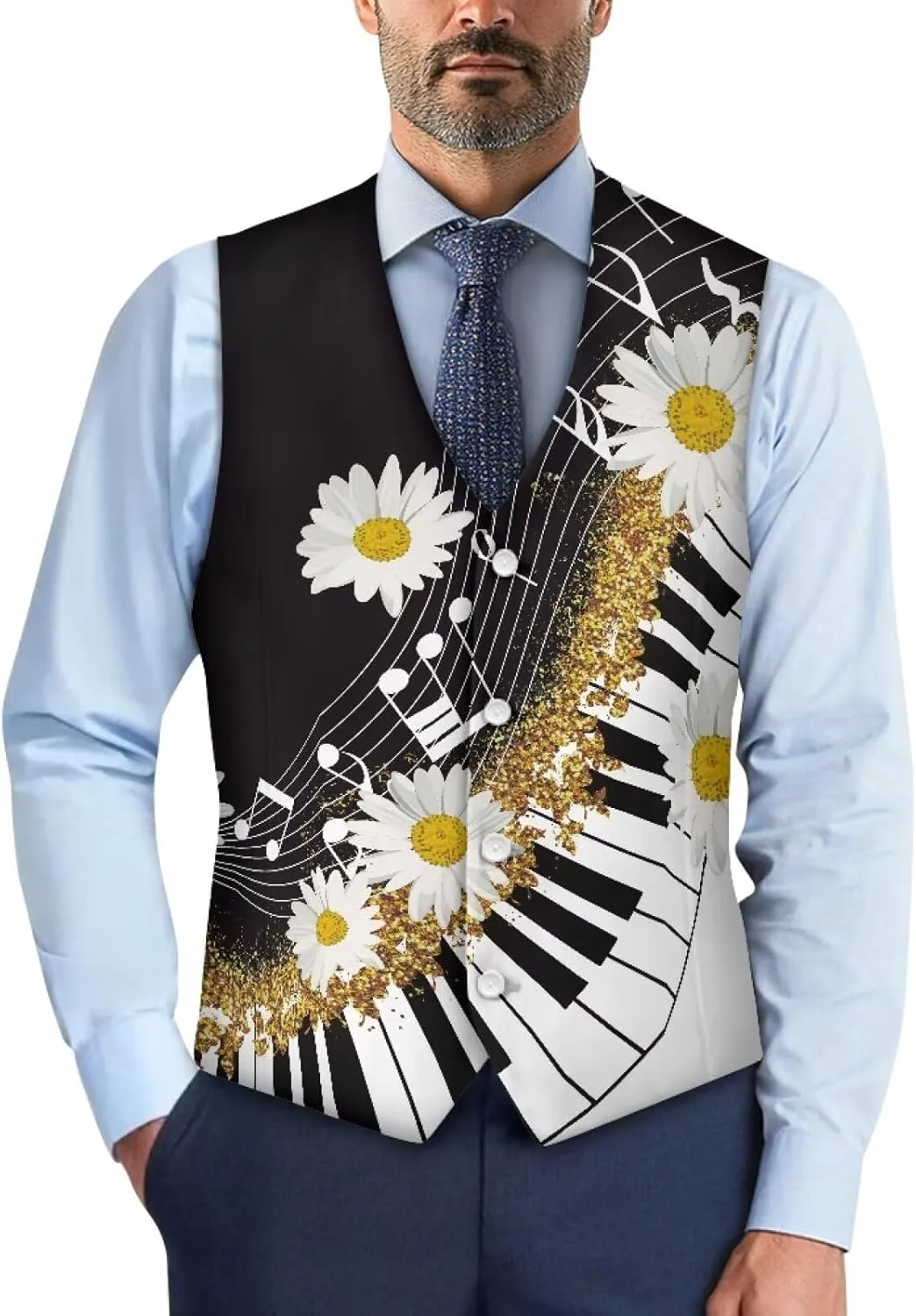 Men's Casual Business Vests Lightweight Waistcoat Slim Fit Suit Vest V-neck Button Down Holiday Vest