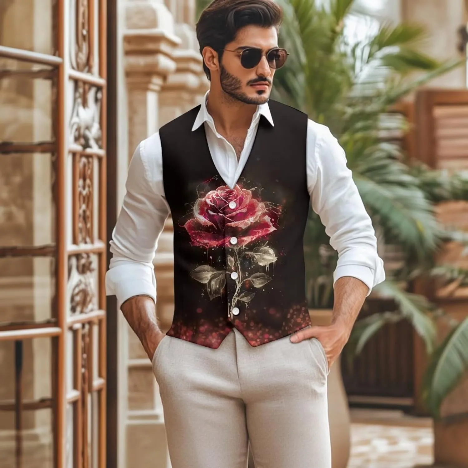 Men's Casual Business Vests Lightweight Waistcoat Slim Fit Suit Vest V-neck Button Down Holiday Vest