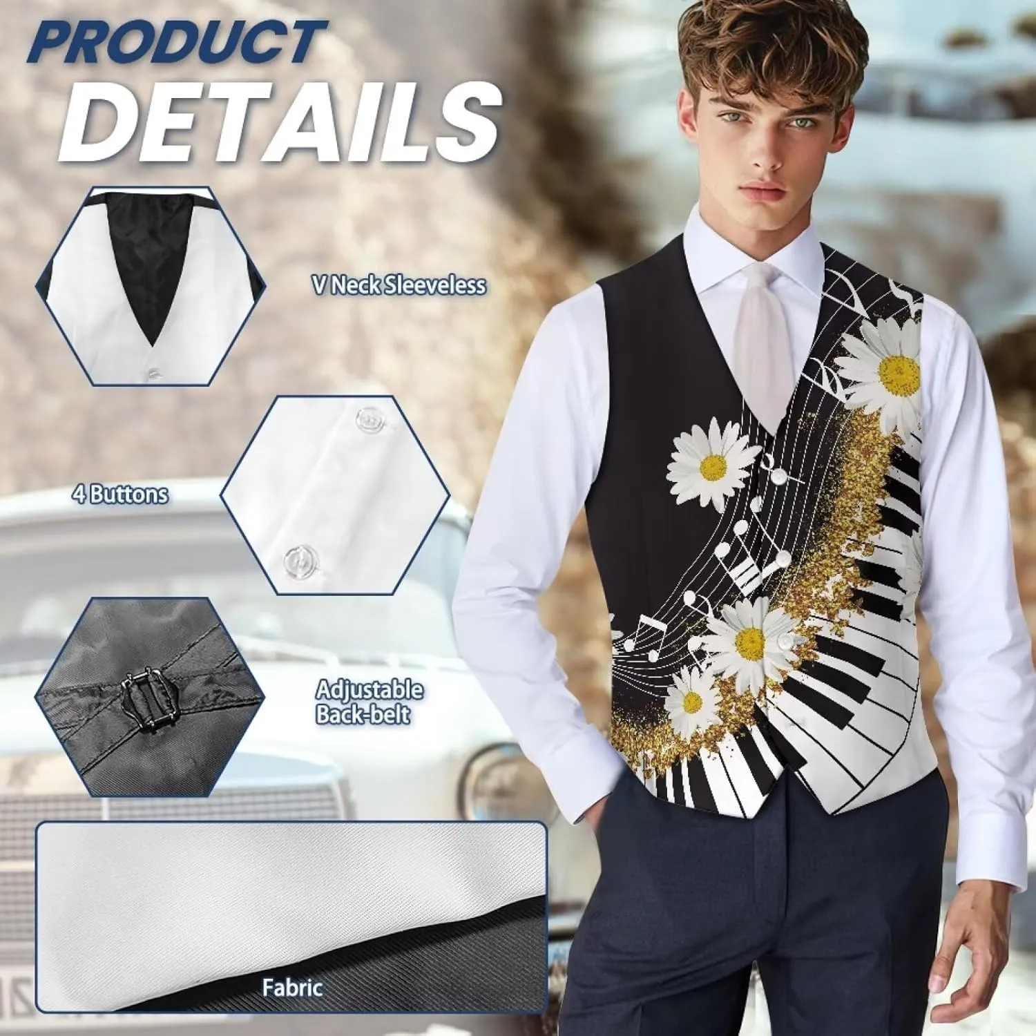 Men's Casual Business Vests Lightweight Waistcoat Slim Fit Suit Vest V-neck Button Down Holiday Vest
