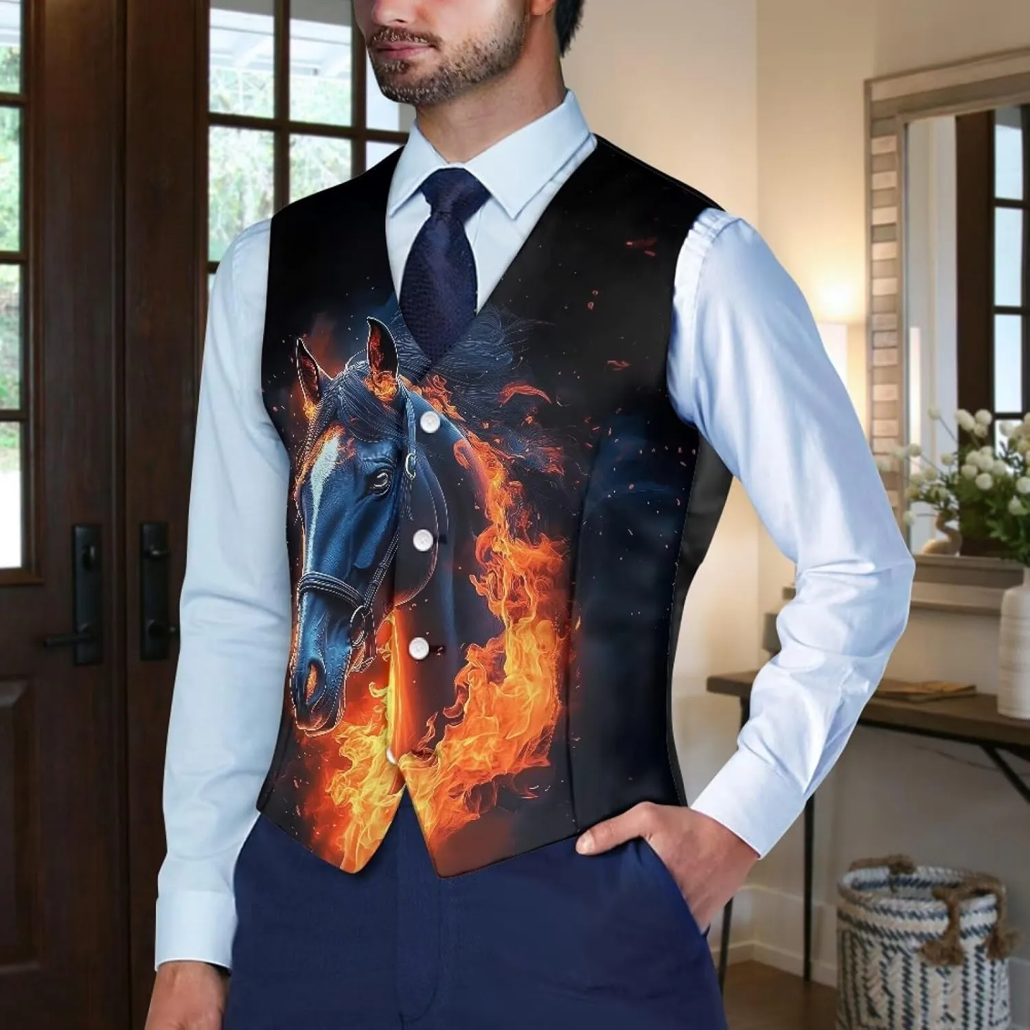 Men's Casual Business Vests Lightweight Waistcoat Slim Fit Suit Vest V-neck Button Down Holiday Vest