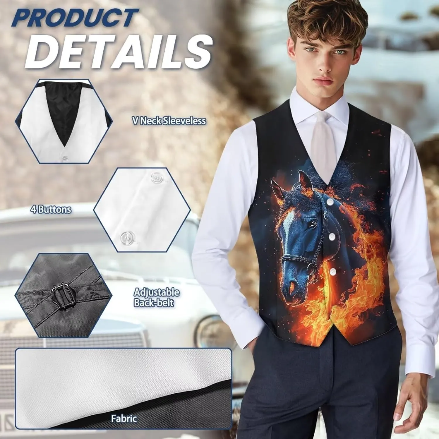 Men's Casual Business Vests Lightweight Waistcoat Slim Fit Suit Vest V-neck Button Down Holiday Vest