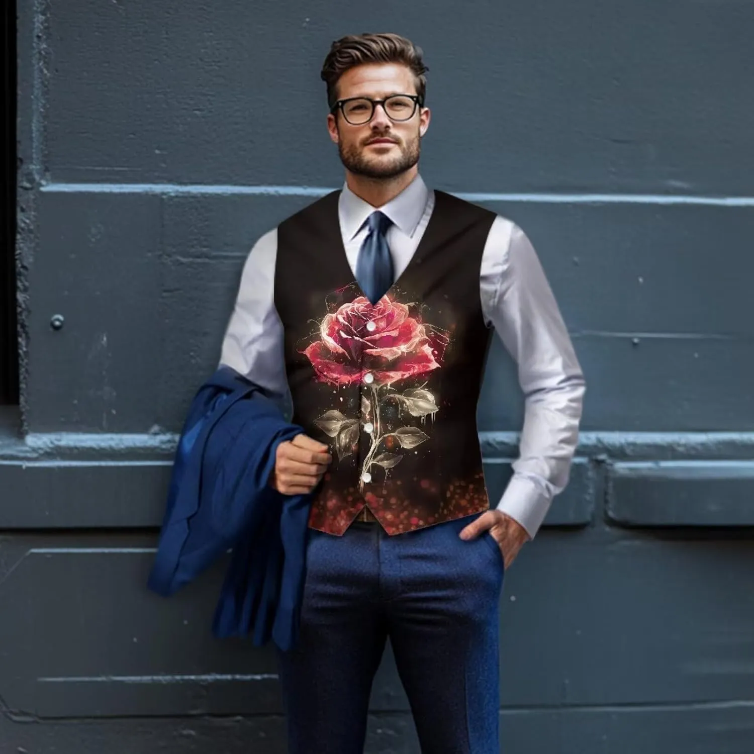Men's Casual Business Vests Lightweight Waistcoat Slim Fit Suit Vest V-neck Button Down Holiday Vest