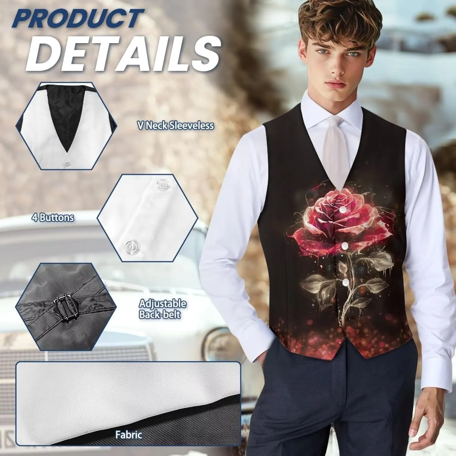 Men's Casual Business Vests Lightweight Waistcoat Slim Fit Suit Vest V-neck Button Down Holiday Vest