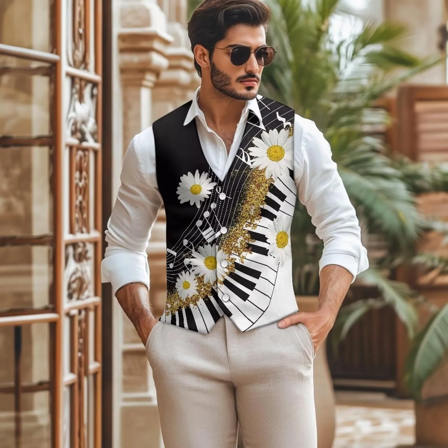 Men's Casual Business Vests Lightweight Waistcoat Slim Fit Suit Vest V-neck Button Down Holiday Vest
