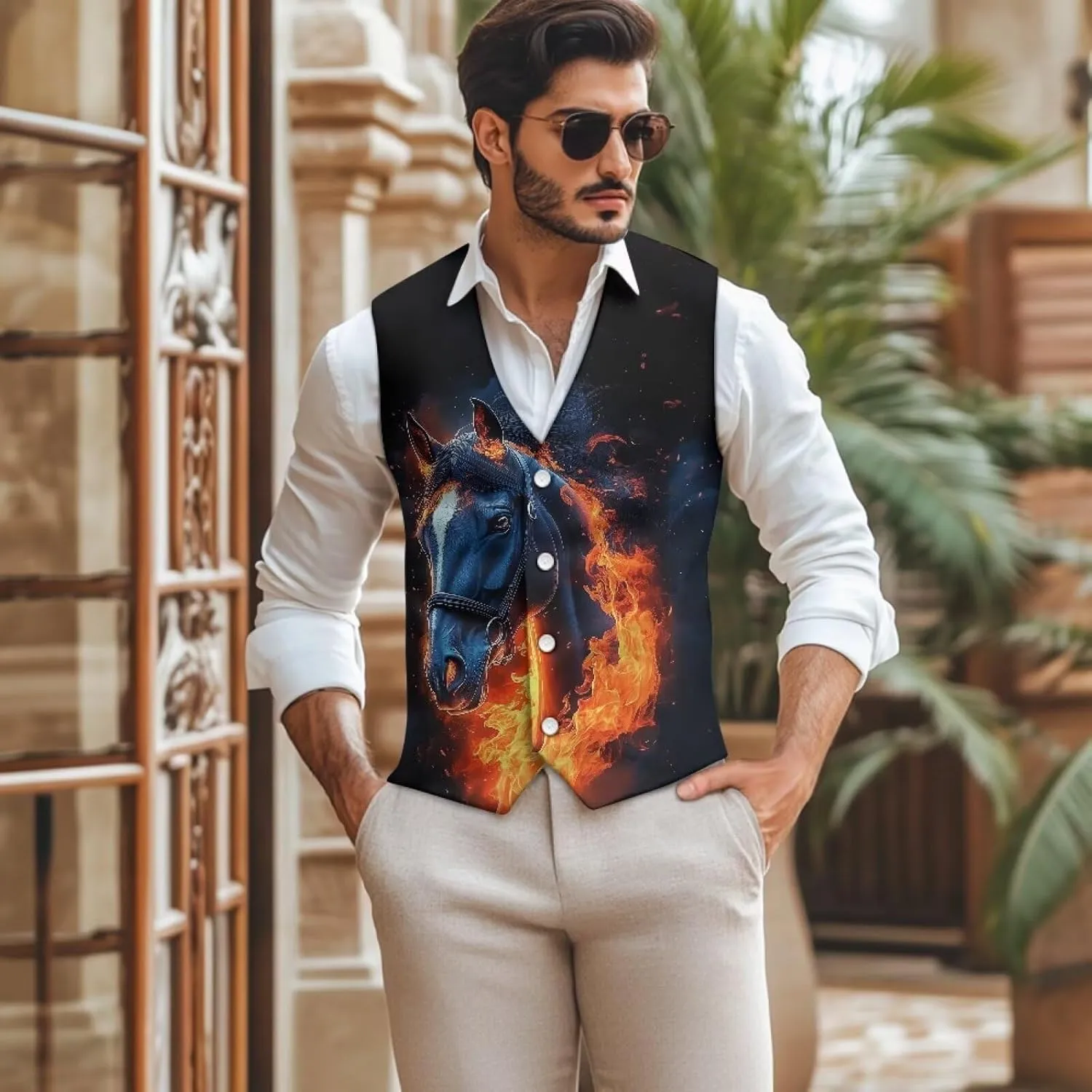 Men's Casual Business Vests Lightweight Waistcoat Slim Fit Suit Vest V-neck Button Down Holiday Vest