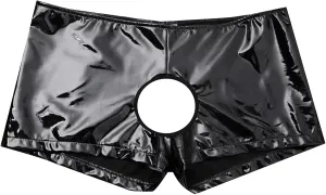 Mens Lingerie Sexy Underwear For Straight Men Brief Soft Shiny Leather Low Rise Shorts Underpants Short With Front Hole
