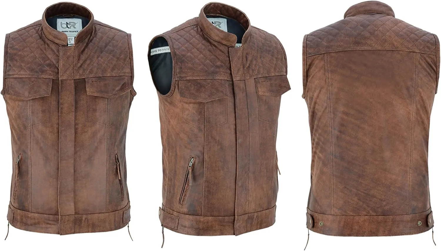 Men's Motorcycle Premium Quality Leather Sleeveless Vest Motorbike Motocross Biker Riders Vests