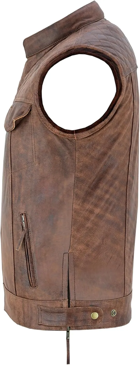 Men's Motorcycle Premium Quality Leather Sleeveless Vest Motorbike Motocross Biker Riders Vests