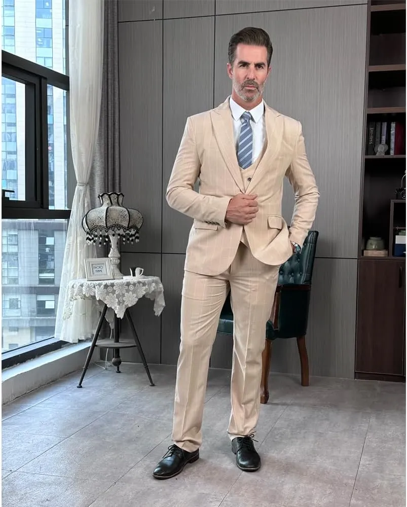 Mens Suit Plaid Tuxedos Business Suits Slim Fit Double Breasted