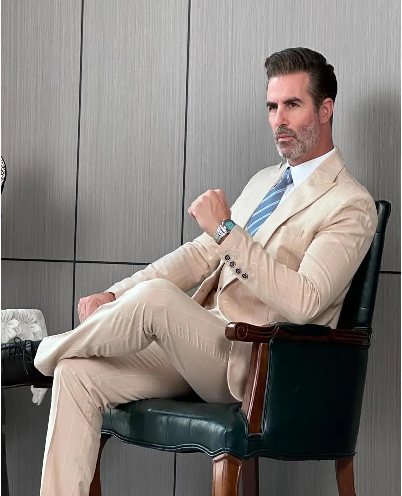 Mens Suit Plaid Tuxedos Business Suits Slim Fit Double Breasted