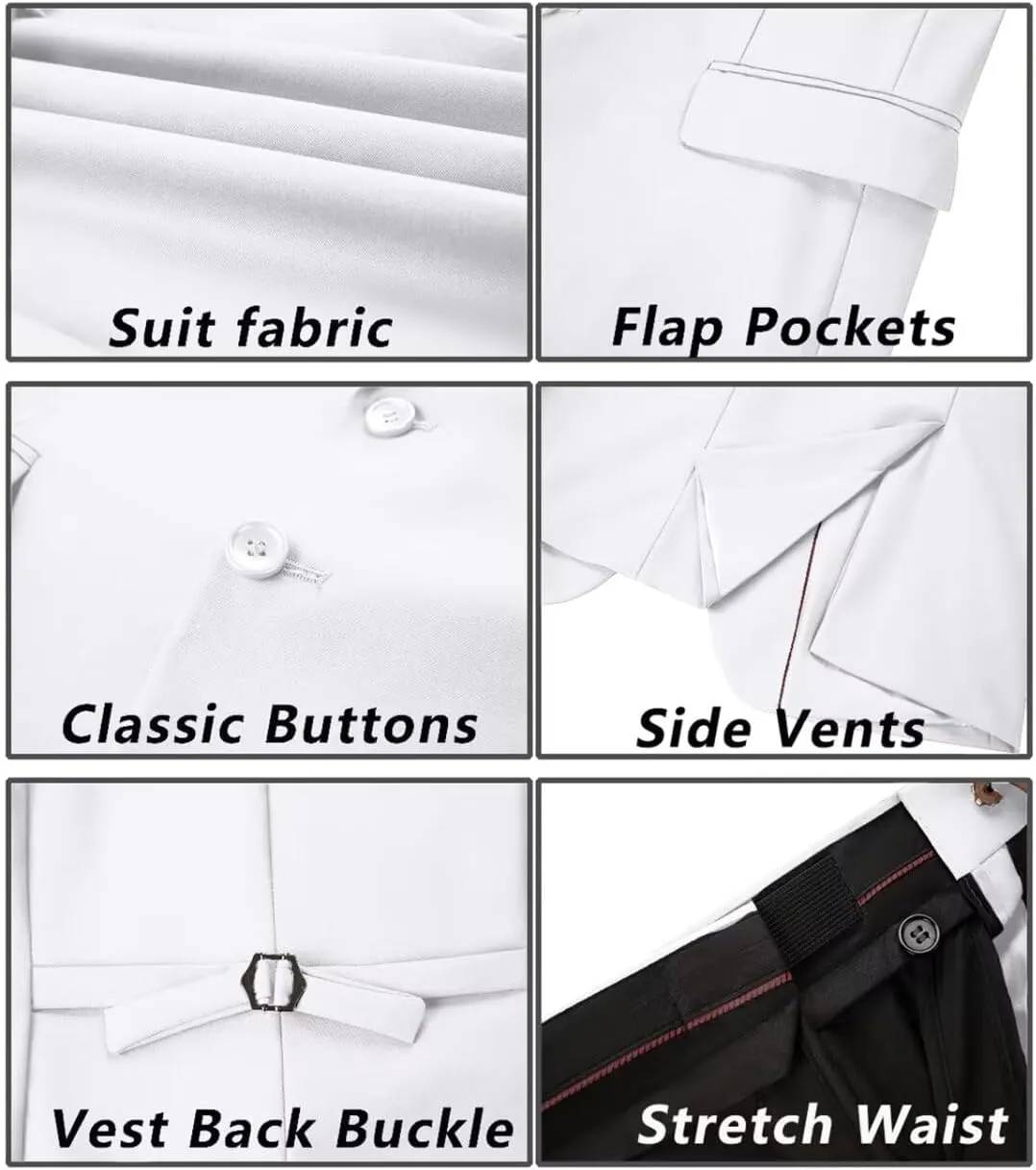 Men's Suit Slim Fit 3 Piece Wedding Dress Tux Suit Set Two Buttons Business Suits Blazer Jacket Vest Pants with Tie
