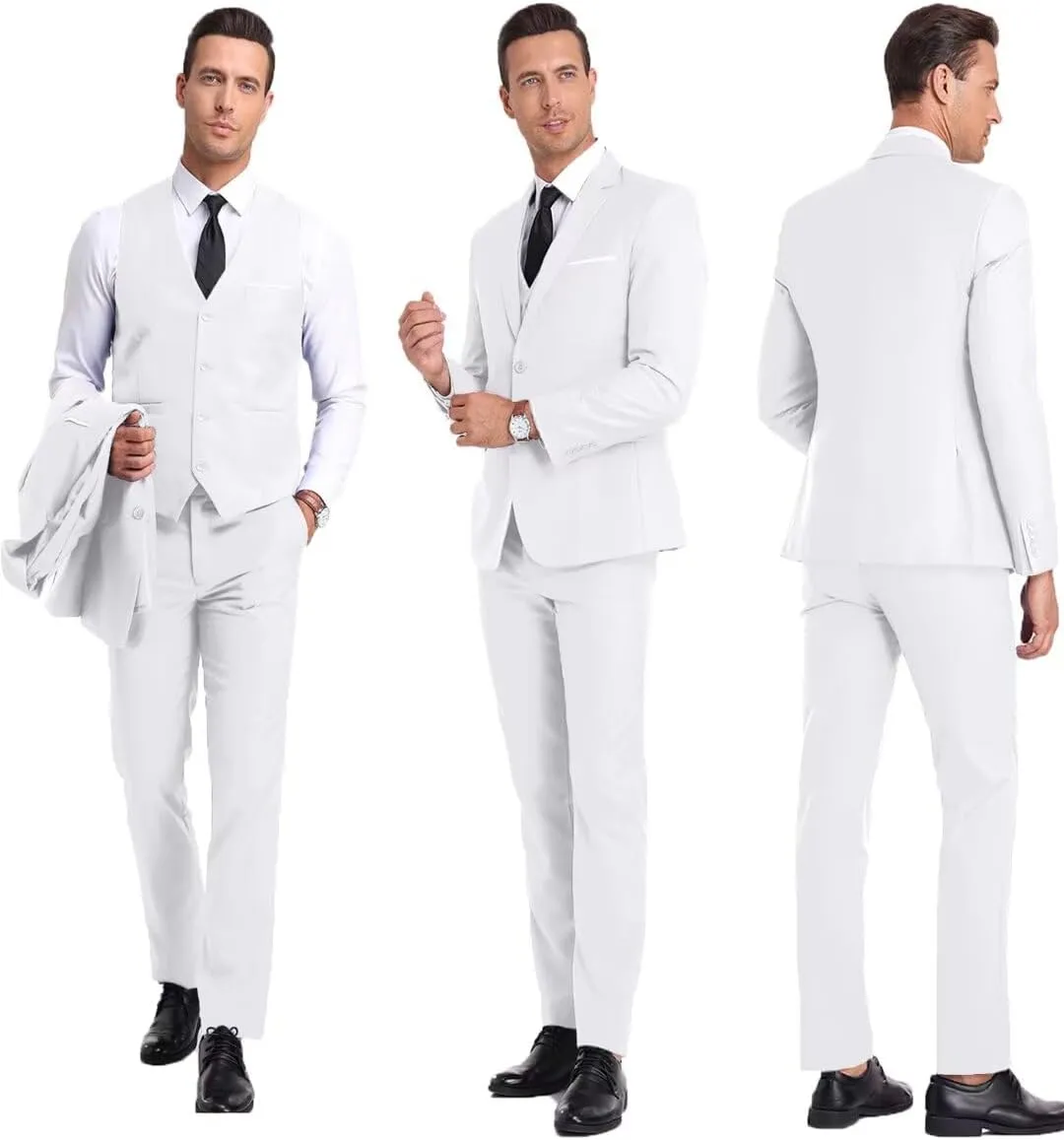 Men's Suit Slim Fit 3 Piece Wedding Dress Tux Suit Set Two Buttons Business Suits Blazer Jacket Vest Pants with Tie
