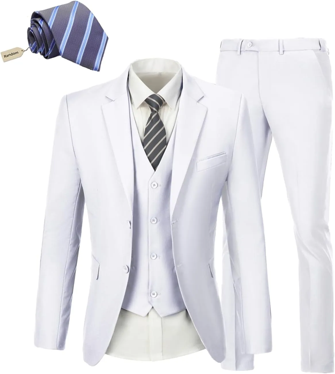 Men's Suit Slim Fit 3 Piece Wedding Dress Tux Suit Set Two Buttons Business Suits Blazer Jacket Vest Pants with Tie