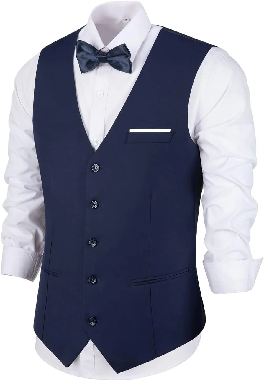 Men's Suits Vest V-Neck Sleeveless Slim Fit Jacket Groomman Casual Suit Vests for Wedding Formal Party Tuxedo for Men