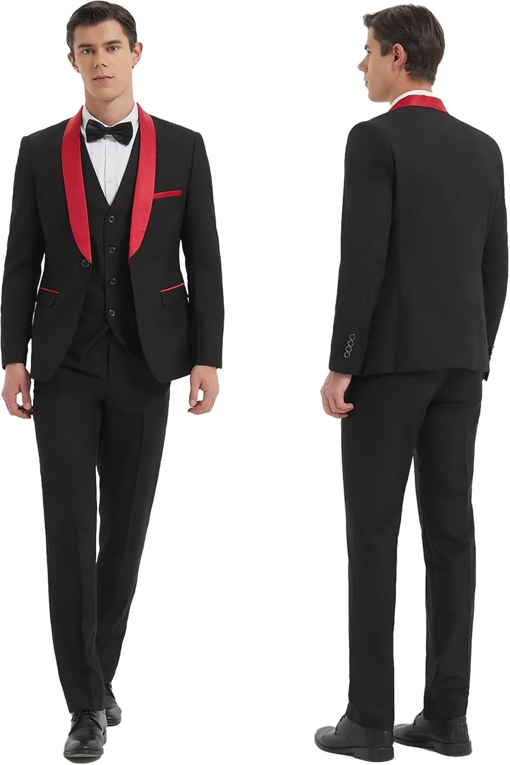 Mens Tuxedo Slim Fit Wedding Business Suits for Groom Groomsmen 3 Pieces Dinner Jacket Vest Pants Set for Men
