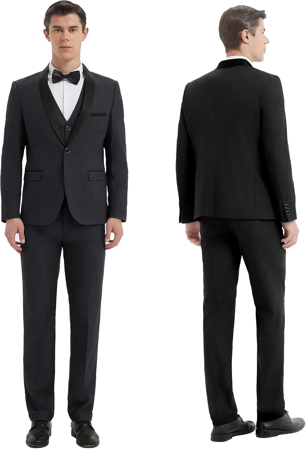 Mens Tuxedo Slim Fit Wedding Business Suits for Groom Groomsmen 3 Pieces Dinner Jacket Vest Pants Set for Men