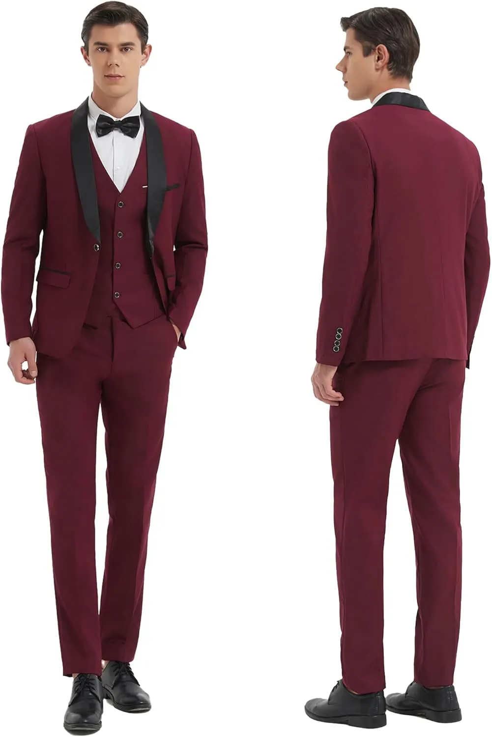 Mens Tuxedo Slim Fit Wedding Business Suits for Groom Groomsmen 3 Pieces Dinner Jacket Vest Pants Set for Men