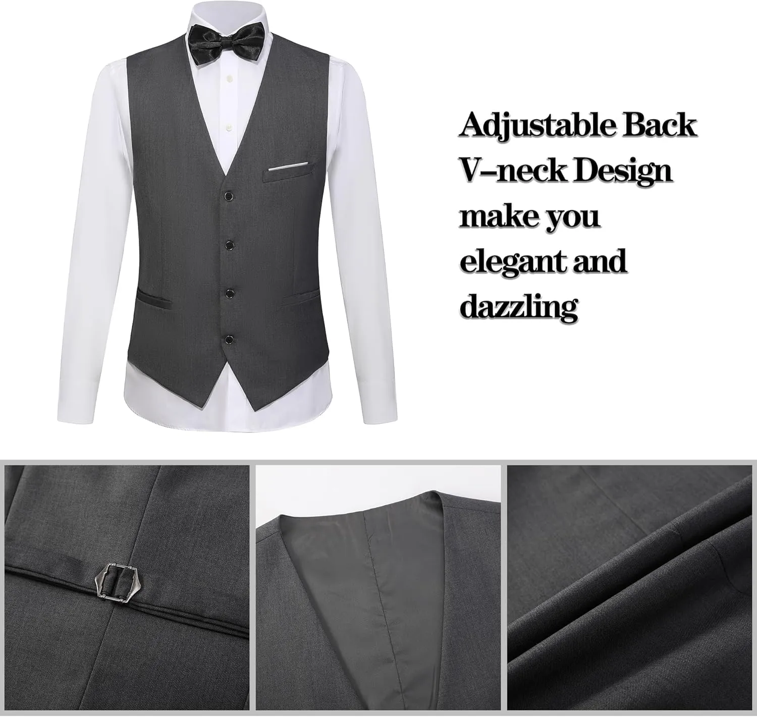 Mens Tuxedo Slim Fit Wedding Business Suits for Groom Groomsmen 3 Pieces Dinner Jacket Vest Pants Set for Men