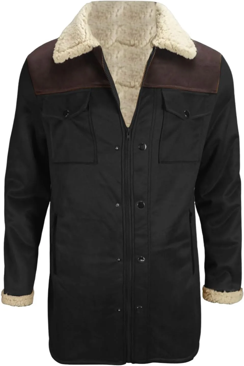Mens Western Cowboy Jacket Vintage Suede Jacket Long Trench Coats Zip Up Plush Collar Cowboy Peacoat Retro Tops