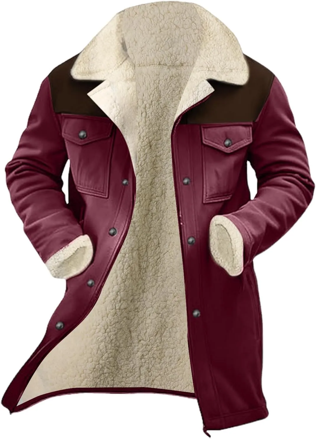 Mens Western Cowboy Jacket Vintage Suede Jacket Long Trench Coats Zip Up Plush Collar Cowboy Peacoat Retro Tops