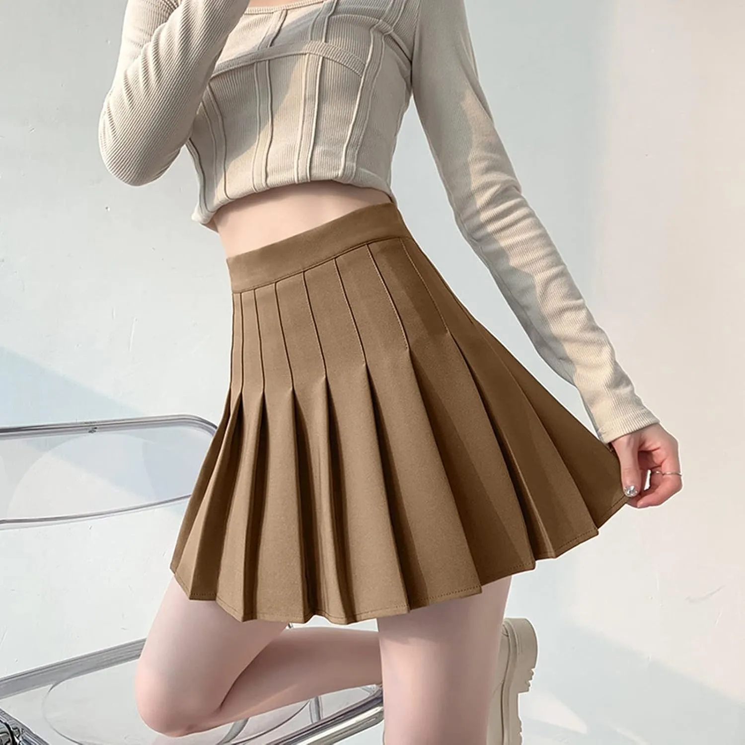 Midi Skirts for Women Solid Basic Skirt A Line Design Skirt Ruffle Layered Pleated Large Swing Half Women Skirts